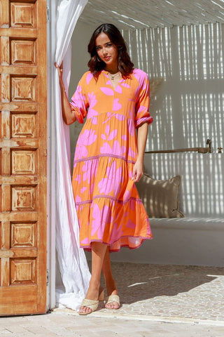 Tropicana Midi Shirt Dress - Fire Floral - PREORDER