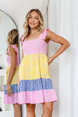 Gingham Splice Mini Dress