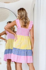 Gingham Splice Mini Dress