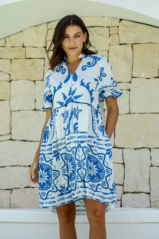 Moroccan Door Shirred Midi Dress