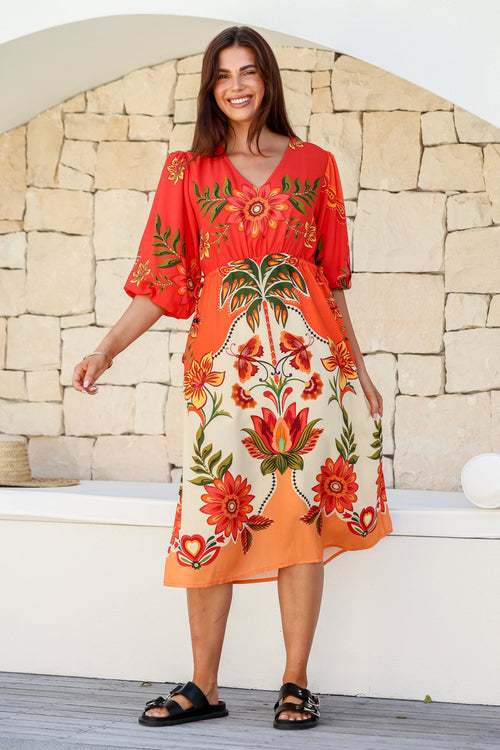 Tropicana Midi Dress - Fire Floral - PREORDER