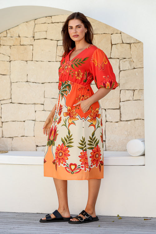 Tropicana Midi Dress - Fire Floral - PREORDER