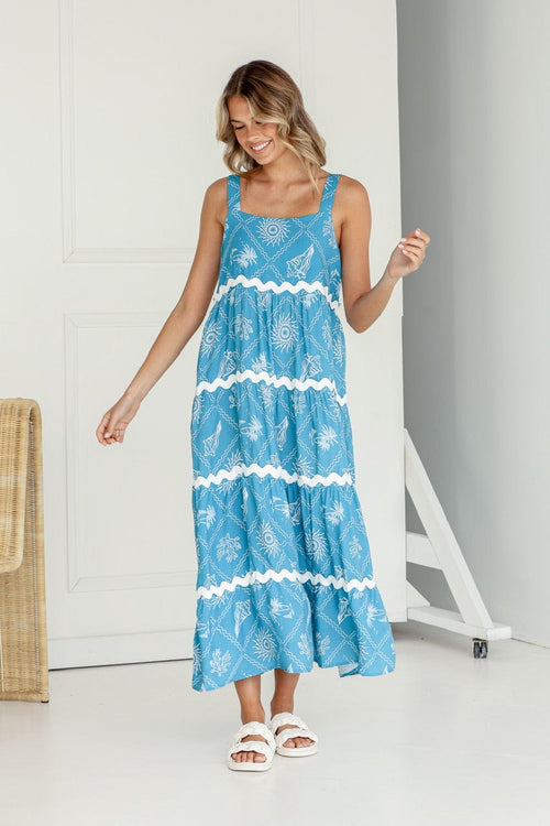 Coastal Ric Rac Maxi Dress - Teal