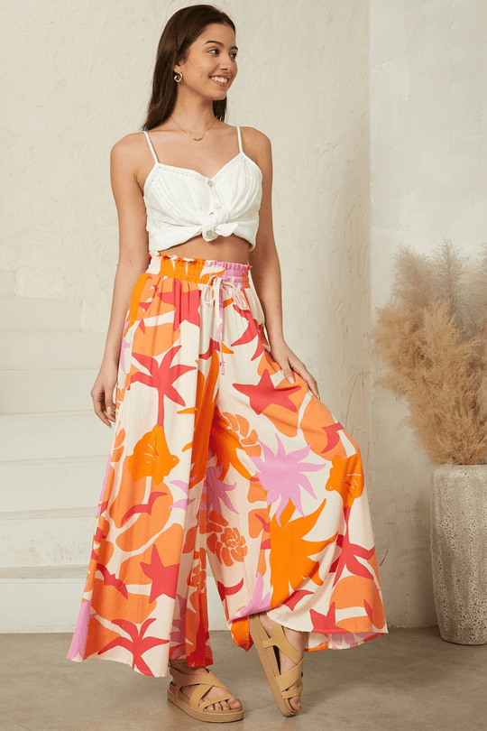 Psychedelic Tall Orange Floral Flared Trousers