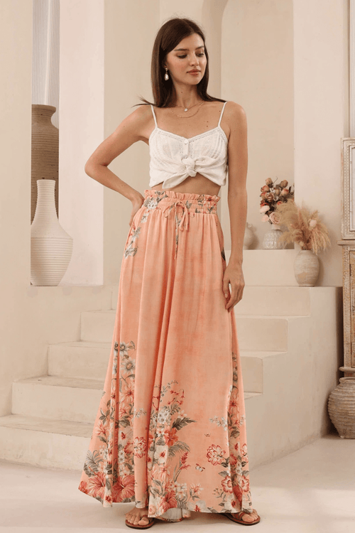 Eloise Wide Leg Pants - Apricot