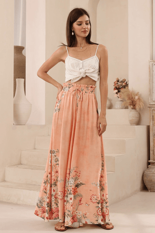 Embroidered Palm Wide Leg Pants - Latte