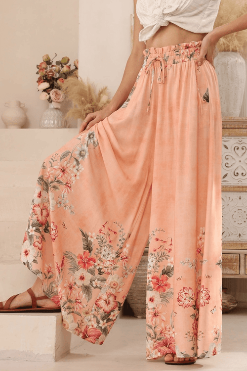 Eloise Wide Leg Pants - Apricot