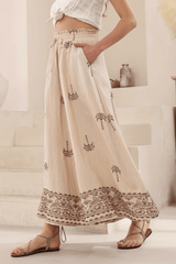 Embroidered Palm Wide Leg Pants - Latte