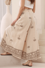 Embroidered Palm Wide Leg Pants - Latte