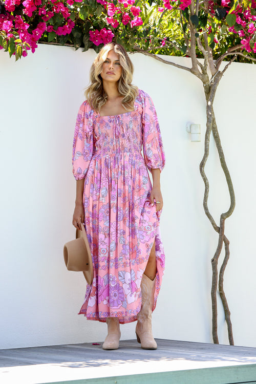 Dreamer Shirred Midi Dress - Candyfloss PREORDER