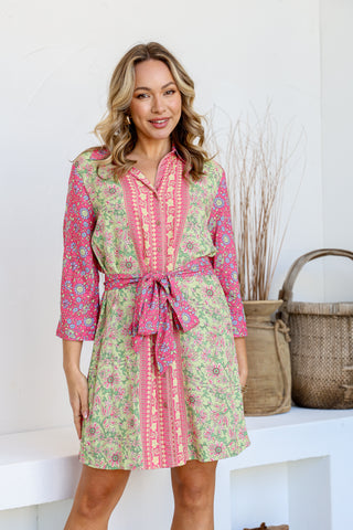 Parisian Midi Dress - Soft Green/Pink - PREORDER