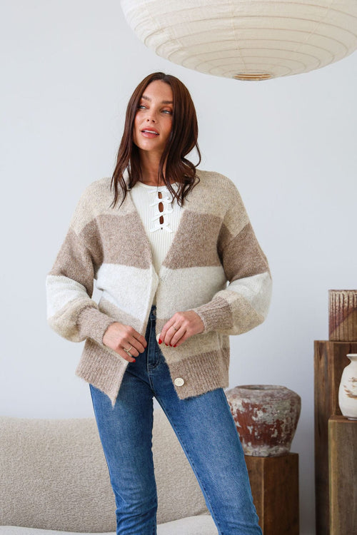 Sadie Striped Cardigan - Beige