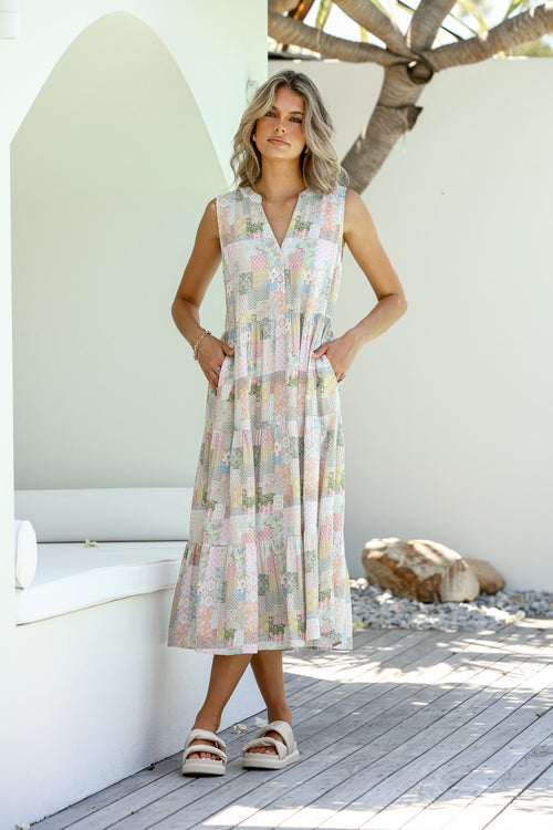 Annabelle Sleeveless Midi Dress - Patchwork