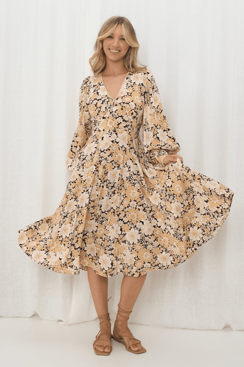 Celeste Midi Dress - Beige Floral