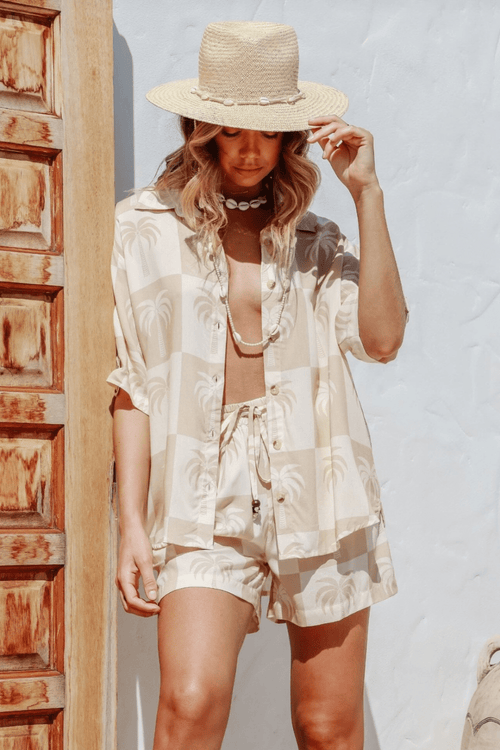 Palm Paradiso Shorts & Shirt Set - Latte