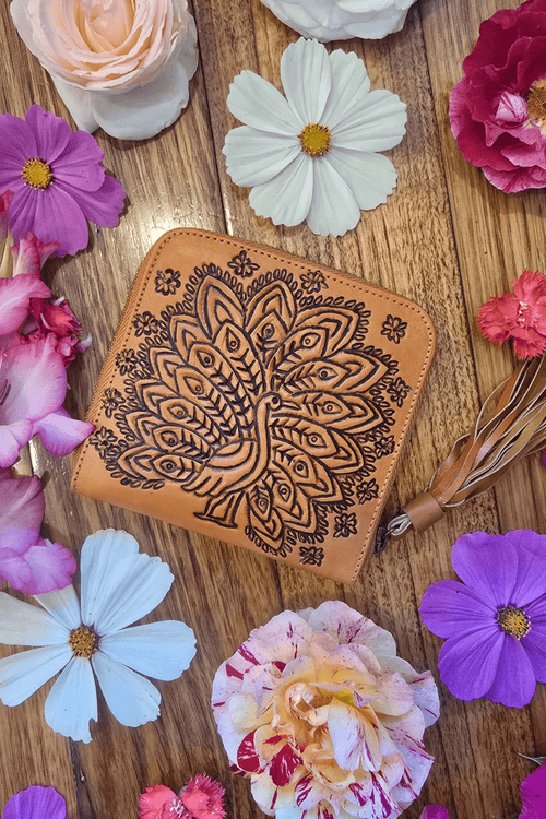 Peacock Mini Wallet - Tan