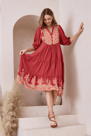 Moroccan Door Shirred Midi Dress