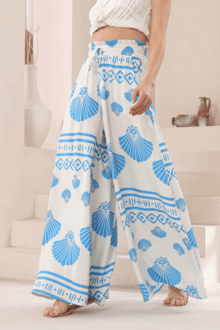 Embroidered Palm Wide Leg Pants - Latte