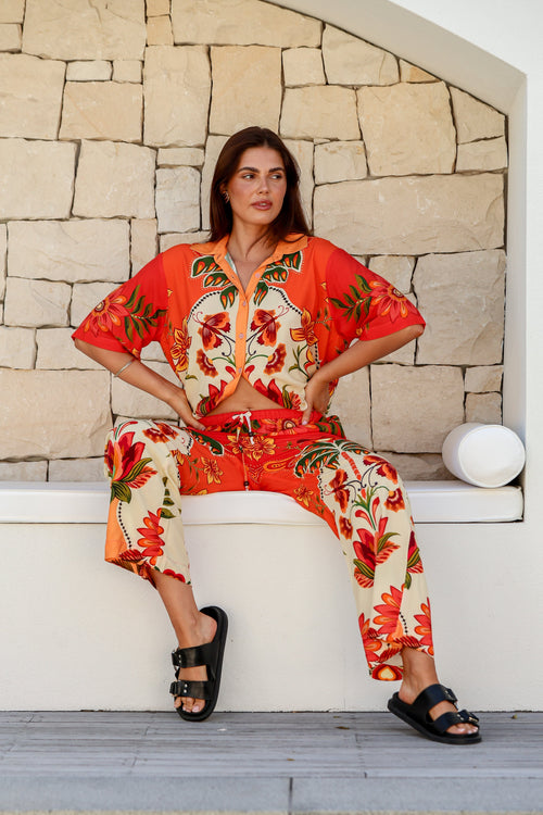 Tropicana Shirt & Pants Set - Fire Floral - PREORDER