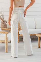 White Tan Stitch Wide Leg Jean