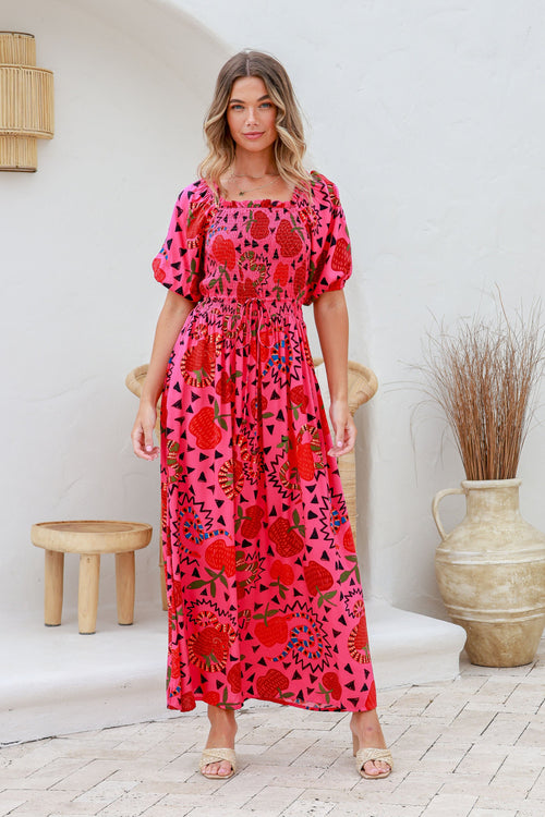 Rio Shirred Maxi Dress - Raspberry