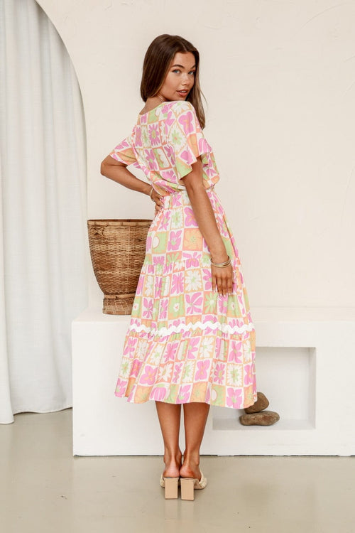 Utopia Ric Rac Midi Dress - Pink