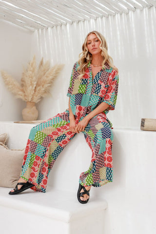 Palm Paradiso Pants & Shirt Set - Melon